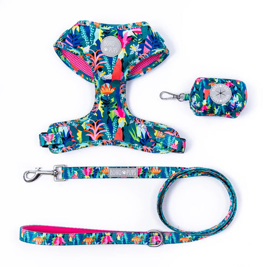 Walkie Set: Harness, Leash & Poop Bag Holder - Jungle Babe