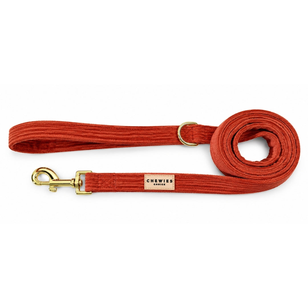 Hondenriem corduroy ribstof oranje/rood